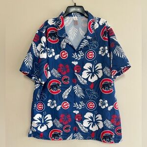 MLB Garment One Chicago Cubs Short Sleeve Hawaiian Camp Shirt, Blue/Red, size L
